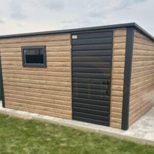 Zahradní domek 4×2,5 m Winchester dekor dřeva / RAL 7016 Antracit | Okno | Zesílená konstrukce