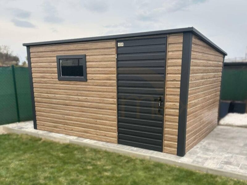 Zahradní domek 4×2,5 m Winchester dekor dřeva / RAL 7016 Antracit | Okno | Zesílená konstrukce