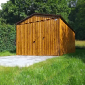 Plechová garáž 3x5m Zlatý dub | Výklopná vrata s průchodem | Zesílená konstrukce