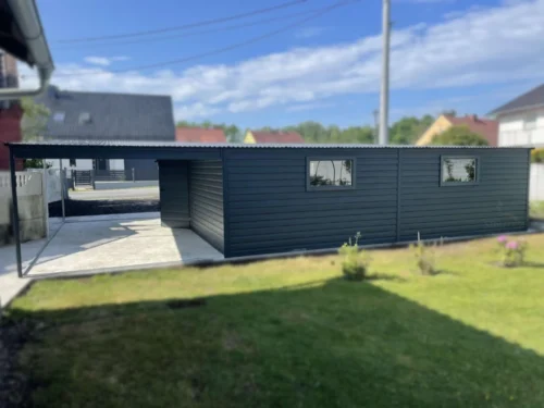 Plechová garáž s přístřeškem 9x6m BTX 7016 Antracit Mat | Garáž 6m + Přístřešek 3m | 4x Výklopné okno | Zesílená konstrukce