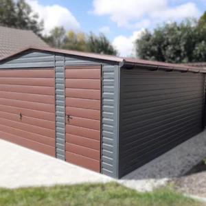 Plechová garáž 5x5m BTX 7016 Antracit Mat / BTX 8017 Hnědá Mat | Dveře a Okapy | Zesílená konstrukce