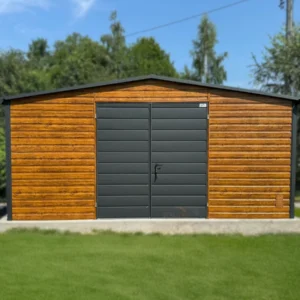 D151-1 Zahradní domek 5x3 m Zlatý dub / RAL 7016 Antracit | Bez oken | Okapy | Zesílená konstrukce