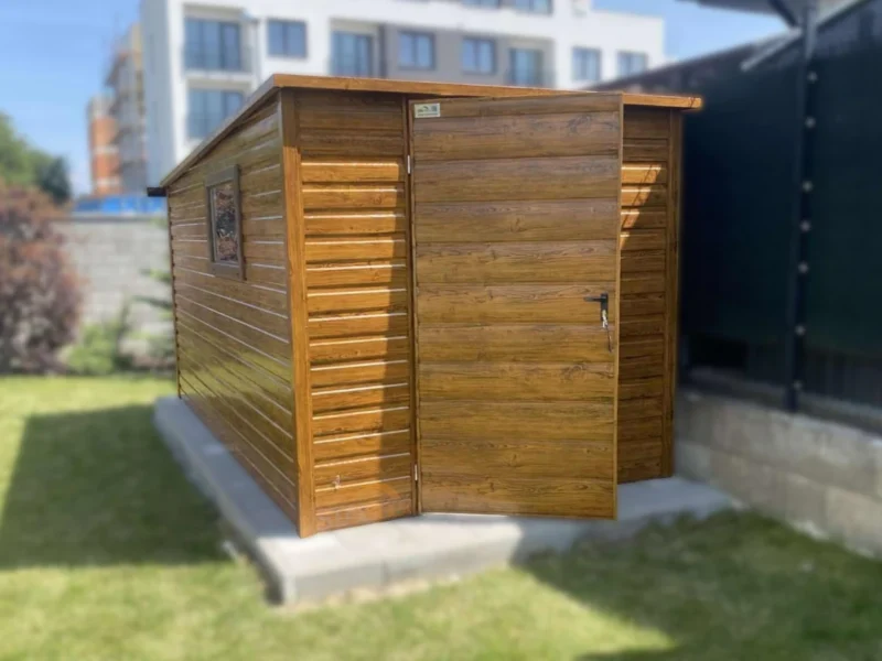 Zahradní domek 2x4 m Zlatý dub | Úzké čelo 2m | Filc, Okapy a Okno | Zesílená konstrukce