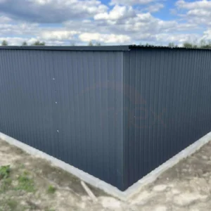 Plechová garáž 3,5x5m BTX 7016 Antracit Mat | Svislý trapéz T7 | Dvoukřídlá vrata | Zesílená konstrukce
