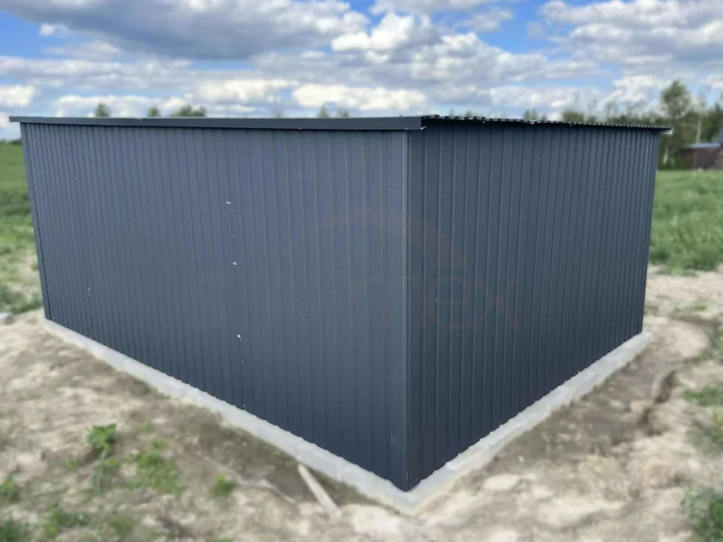 Plechová garáž 3,5x5m BTX 7016 Antracit Mat | Svislý trapéz T7 | Dvoukřídlá vrata | Zesílená konstrukce