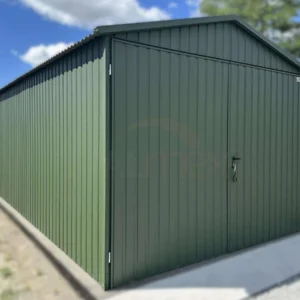 Plechová garáž 3x5m BTX 6020 Zelená Mat | Sedlová střecha | Dvoukřídlá vrata | Zesílená konstrukce