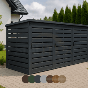 Modulární přístřešek na odpadky [Výběr barev] Třímodulový | Modul BOX 1 (3x 1100l) | Profilované lamely | Zinkovaný profil uzavřený
