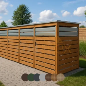 Modulární přístřešek na odpadky [Výběr barev] Čtyřmodulový | Modul BOX 1 (4x 1100l) | Profilované lamely | Zinkovaný profil uzavřený