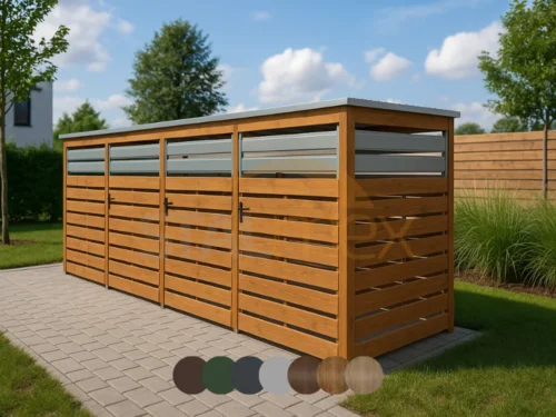Modulární přístřešek na odpadky [Výběr barev] Čtyřmodulový | Modul BOX 1 (4x 1100l) | Profilované lamely | Zinkovaný profil uzavřený