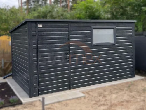 Zahradní domek 4x2,5 m Grafit dekor dřeva | Okno a Okapy | Zesílená konstrukce