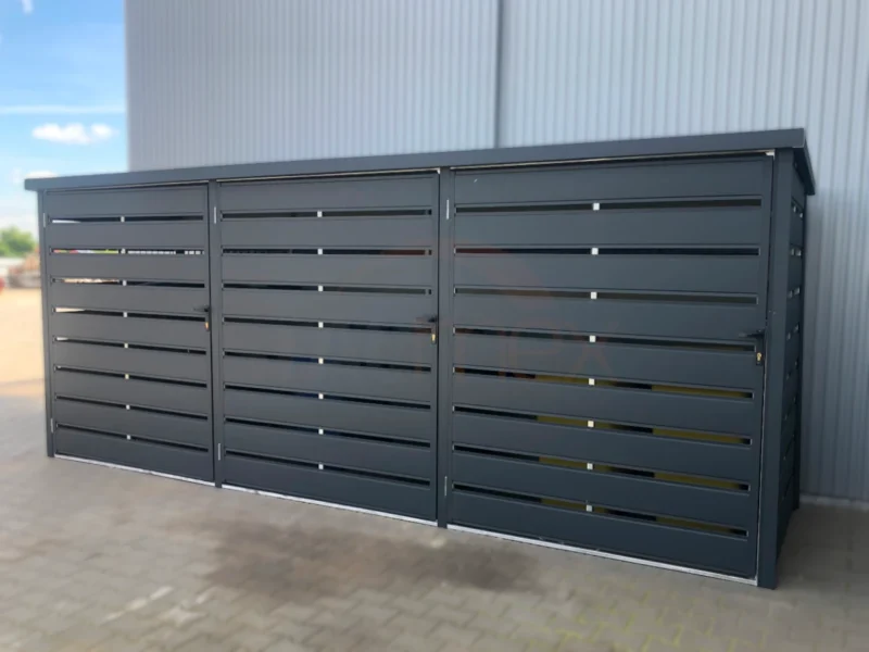 Modulární přístřešek na popelnice 3-místný 3x BOX 1 (3x 1100l) RAL 7016 Antracit Lamely