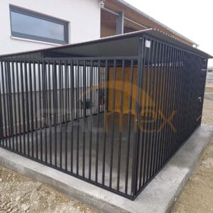 Kotec pro psa 4x3 m Černý | Dřevěné obložení | Svislé profily