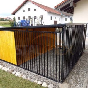 Kotec pro psa 4x4 m Černý | Dřevěné obložení | Dřevěná podlaha | Otočné misky | Svislé profily