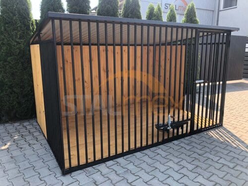 Kotec pro psa 3x2 m Černý | Dřevěné obložení | Dřevěná podlaha | Otočné misky | Svislé profily