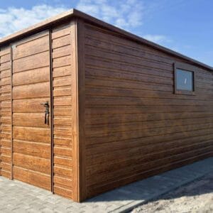 Zahradní domek 2×3,5 m Zlatý dub | Úzké čelo 2m | Okapy a Okno | Zesílená konstrukce