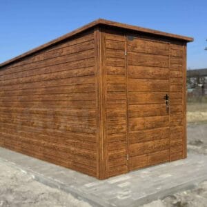 Zahradní domek 2×3,5 m Zlatý dub | Úzké čelo 2m | Okapy a Okno | Zesílená konstrukce