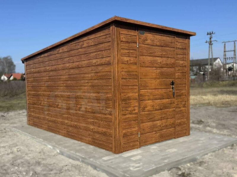 Zahradní domek 2×3,5 m Zlatý dub | Úzké čelo 2m | Okapy a Okno | Zesílená konstrukce