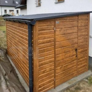 D219_2 Zahradní domek 2×4 m Zlatý dub | Úzké čelo 2m | Okapy | Zesílená konstrukce