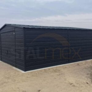 GK157_1 Plechová garáž 5x6m BTX 7016 Antracit Mat | Výklopná vrata | Široký panel | Zesílená konstrukce