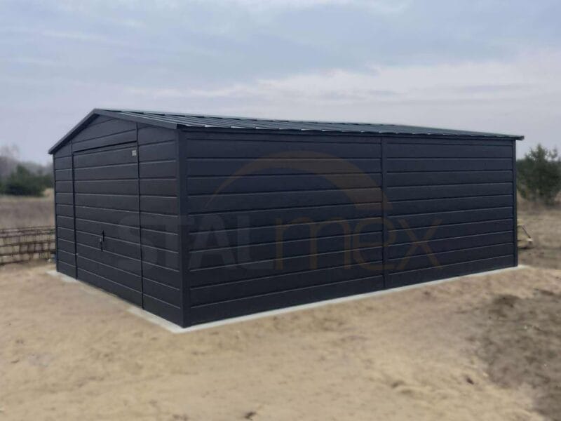 GK157_1 Plechová garáž 5x6m BTX 7016 Antracit Mat | Výklopná vrata | Široký panel | Zesílená konstrukce