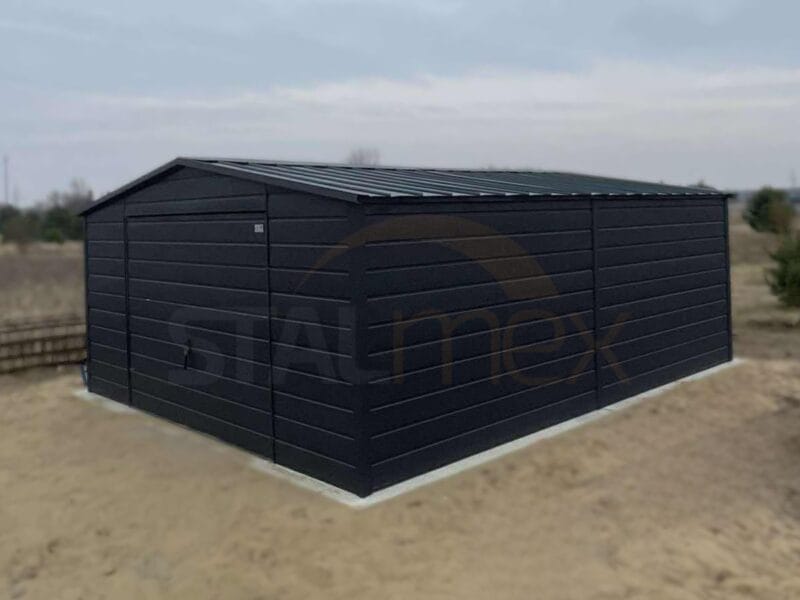 GK157_2 Plechová garáž 5x6m BTX 7016 Antracit Mat | Výklopná vrata | Široký panel | Zesílená konstrukce