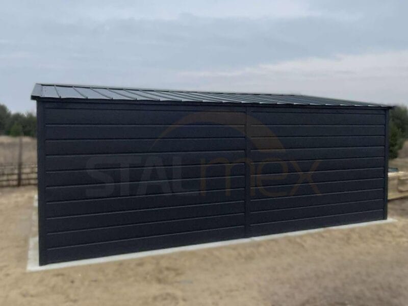 GK157_3 Plechová garáž 5x6m BTX 7016 Antracit Mat | Výklopná vrata | Široký panel | Zesílená konstrukce