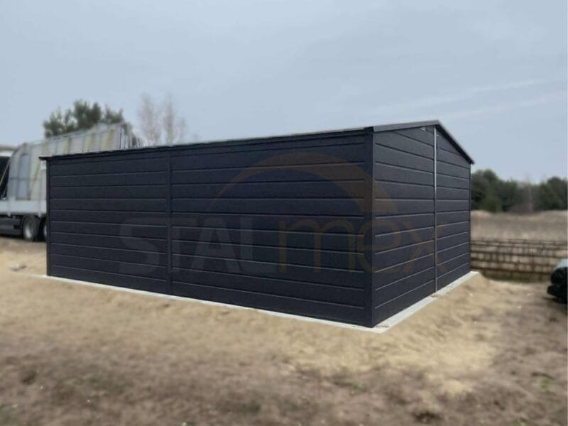 GK157_4 Plechová garáž 5x6m BTX 7016 Antracit Mat | Výklopná vrata | Široký panel | Zesílená konstrukce