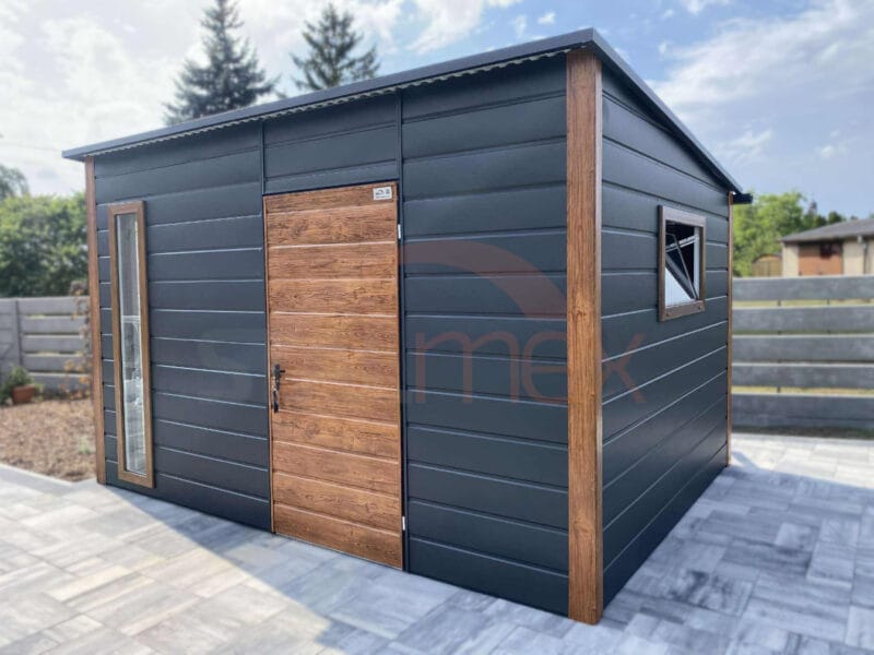 Zahradní domek 4×3 m BTX 7016 Antracit Mat / Zlatý dub | Okapy a Okna | Zesílená konstrukce