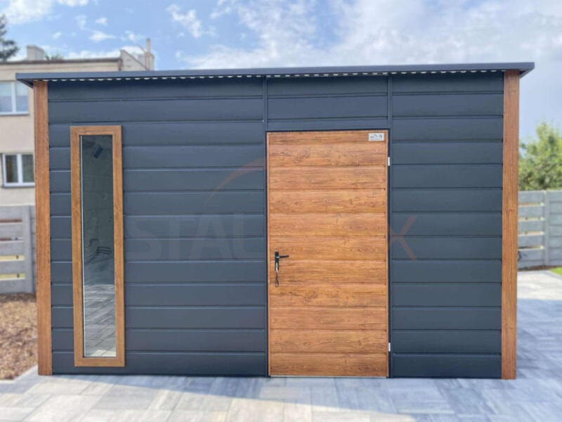 Zahradní domek 4×3 m BTX 7016 Antracit Mat / Zlatý dub | Okapy a Okna | Zesílená konstrukce